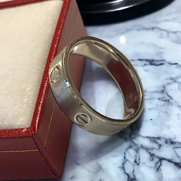 Estate 14K White Gold UNISEX 6mm Wide Screw Link Band Ring Size 8.75